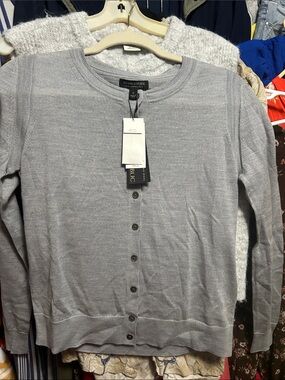 Banana Republic Light Gray Crewneck Button-Front Cardigan